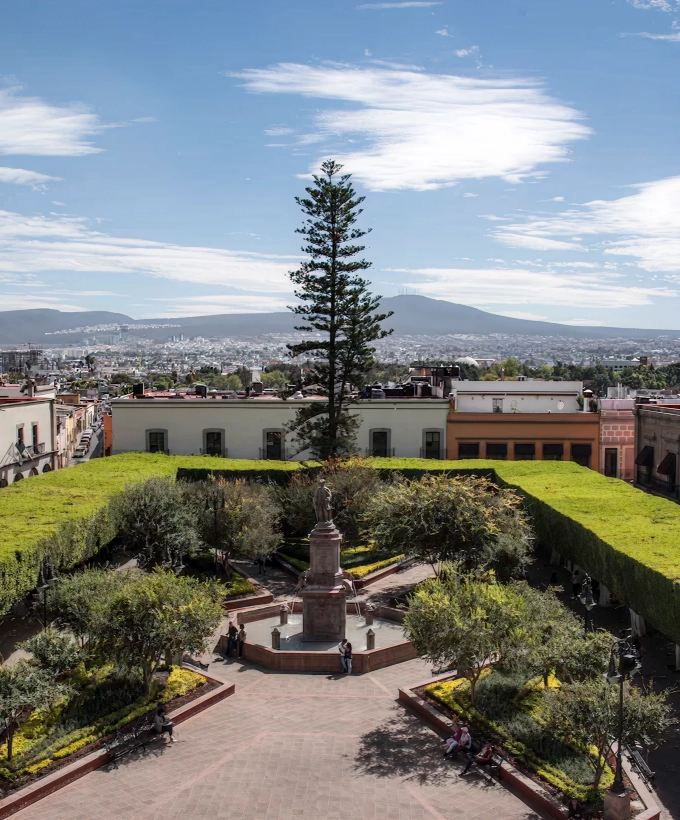 Garden square with a view of the city of Querétaro
